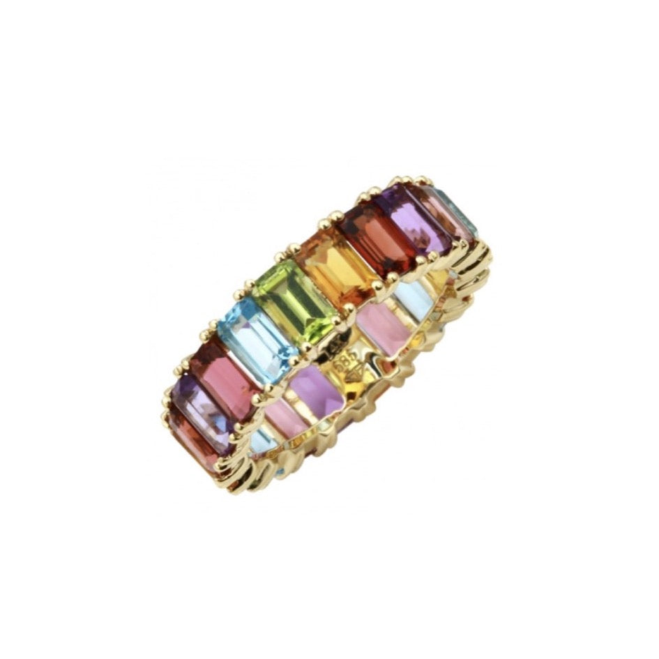 Rainbow Emerald Cut Eternity Ring